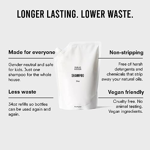 Public Goods Shampoo for Women & Men | Natural Gentle Shampoo to Cleanse & Nourish All Hair Types | Made with Organic Essential Oils | Sulfate & Paraben Free | Vegan | Made in Canada | 34 Fl Oz Refill