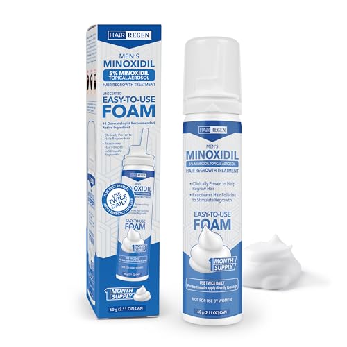 Hair-Regen Men’s 5% Minoxidil Foam – 1-Month Supply for Hair Regrowth – Topical Foam for Thinning Hair & Male Pattern Baldness – Minoxidil for Men