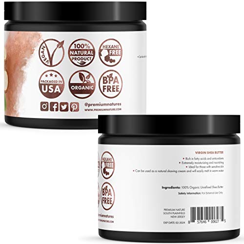 Premium Nature Organic Shea Butter - Pure & Raw Virgin Unrefined Body Butter - Dry Skin Care, Scar & Stretch Mark Cream, 16 oz