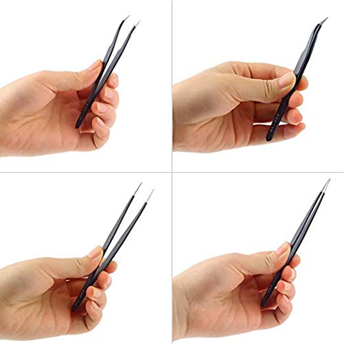 FEITA ESD Stainless Steel Tweezers Set Precision Hand Tools for False Lash,Eyelash Extensions,Nail Art,DIY Repair, Jewelry-making,Hobbies (ESD-14&15 2pcs)