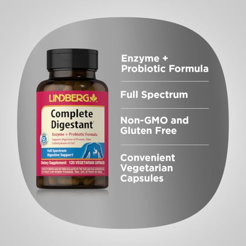 Lindberg Complete Digestant Multi-Enzyme Formula with Pancreatin and Betain Hydrochloride, 120 Capsules