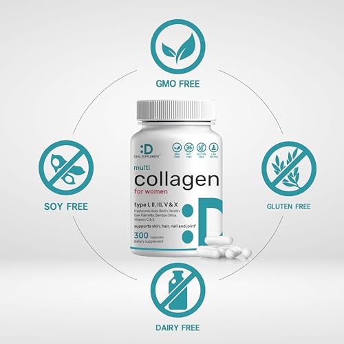 Multi Collagen Pills with Vitamin C, E & Biotin, 300 Capsules – Hydrolyzed Collagen Peptides – 11 in 1 Formula with Saw Palmetto, Bamboo Silica, & Hyaluronic Acid – Hair, Skin, Nail, & Joint Health