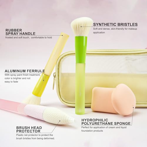 LULUCOLORS 18-Pcs Makeup Brush Set for Beginners - Travel-Friendly with Soft Arthritis-Friendly Handles & Non-Shedding Bristles | Includes Storage Bag, Eyeshadow Brushes & Sponges (Multi-Color)