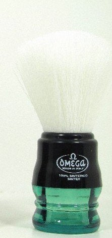 Omega Synthetic Bristle Shaving Brush with Brush Stand Green Handle