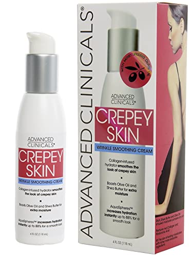 Advanced Clinicals Crepey Skin Wrinkle Smoothing Skin Care Cream Moisturizer For Body, Neck, & Décolleté. Anti Aging Skincare Lotion W/Collagen, Shea Butter, & Hyaluronic Acid. Large, 4 Fl Oz Bottle