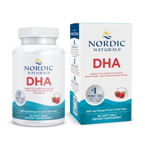 Nordic Naturals DHA, Strawberry - 90 Soft Gels - 830 mg Omega-3 - High-Intensity DHA Formula for Brain & Nervous System Support - Non-GMO - 45 Servings