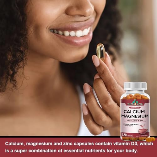 4 in 1 Calcium 1000mg + Magnesium 400mg + D3 + Zinc, Extra Strength, Complex Supplement for Bone and Immune Health. 120 SoftGels, 60 Day Supply