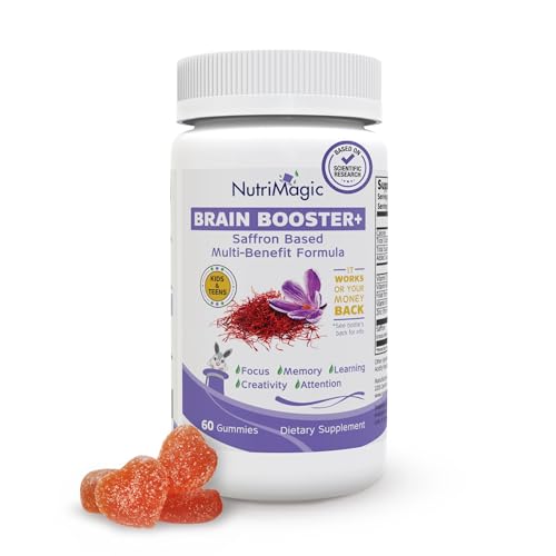 NutriMagic Kids Brain Booster 2IN1 Saffron Extract Nootropic & Multivitamin for Focus, Memory, Attention, Mood - Pure Saffron Gummies for Brain Health Support w/Vitamin D3, B6, B12, Zinc - 60 Gummies