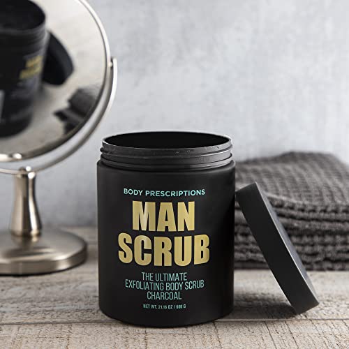 Body Prescriptions Men’s Exfoliating Body Scrub – Ultimate Skin Cleansing Wash in Jar with Twist-Top Lid, For All Skin Types, 21 Ounce (Pack of 1), Charcoal