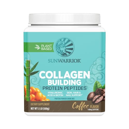 Sunwarrior Vegan Collagen Building Peptides Plant-Based Protein Powder with Hyaluronic Acid & Biotin for Hair Skin Nail Support Non-GMO Dairy Sugar Free Low Carb | Coffee Flavored 20 Servings