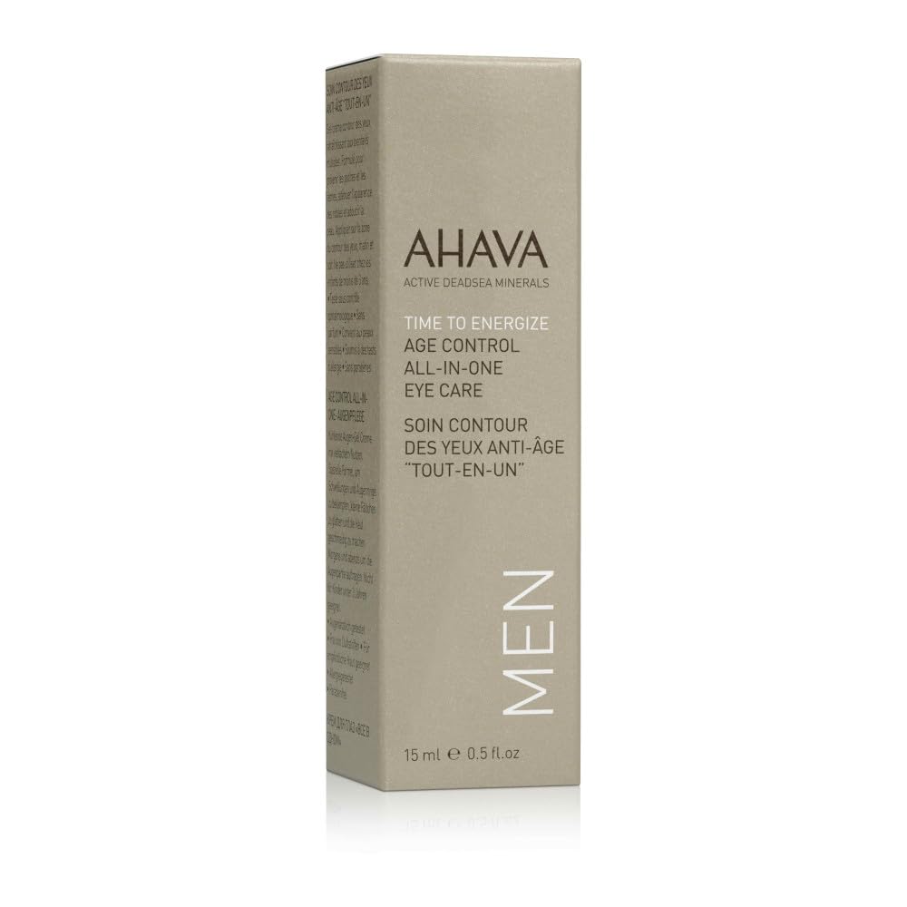 AHAVA Time To Energize Men's Age Control All-in-One Eye Care - Refreshing & Hydrating Gel to Smooth Undereye Area, Reduce Dark Circles, with Osmoter, Aloe Vera, Caffeine, Peptides & G-Force, 0.5 Fl.Oz