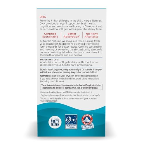 Nordic Naturals DHA, Strawberry - 90 Soft Gels - 830 mg Omega-3 - High-Intensity DHA Formula for Brain & Nervous System Support - Non-GMO - 45 Servings