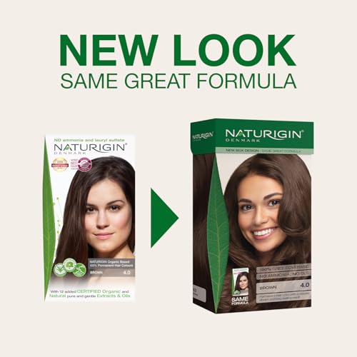 Naturigin Permanent Hair Dye, 4.0 Brown, Ammonia and Paraben Free, up to 100% Gray Hair Coverage, Long Lasting, Vegan, Cruelty Free