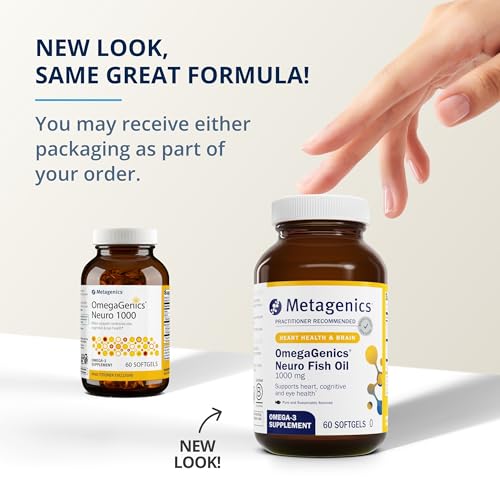 Metagenics OmegaGenics Fish Oil Neuro 1000 mg - 750 mg DHA - 250 mg EPA - Brain Health & Heart Health* - Non-GMO & Gluten-Free - No Fishy Taste - 60 Softgels