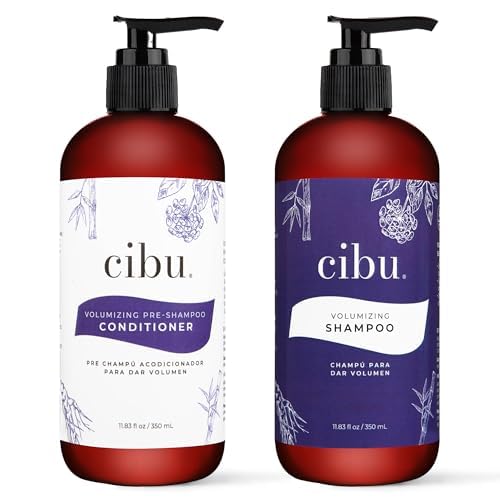 Cibu Volumizing Bundle - Pre-Shampoo Conditioner for Fine Hair Thickening w/ Ginseng and Sulphate Free Volumizing Shampoo for Moisturizing Fine, Thin, or Normal Hair - 11.03 Ounces