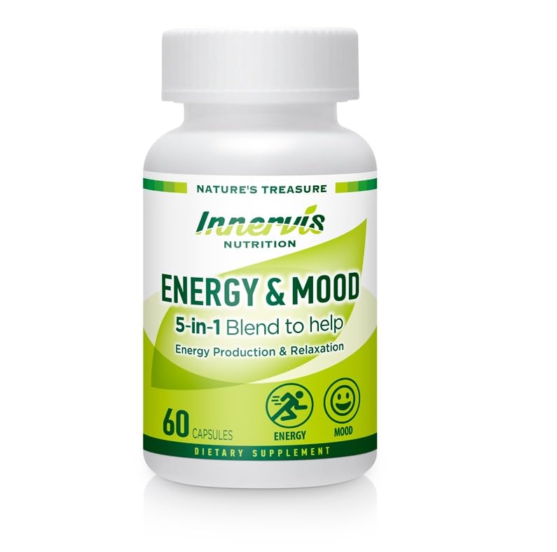 INNERVISNUTRITION Energy & Mood Supplement – 60 Capsules 5-in-1 Blend Boost Energy Production Support Relaxation Fatigue Stress Relief Formula Mood Enhancer – Non-GMO & Lab Tested