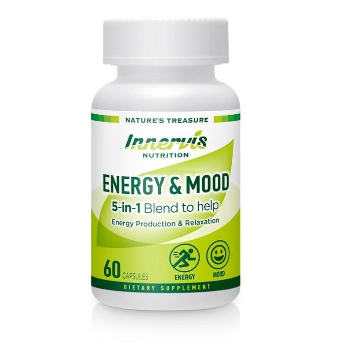 INNERVISNUTRITION Energy & Mood Supplement – 60 Capsules 5-in-1 Blend Boost Energy Production Support Relaxation Fatigue Stress Relief Formula Mood Enhancer – Non-GMO & Lab Tested