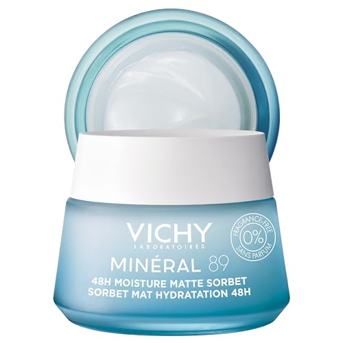 VICHY Minéral 89 Matte Sorbet Face Moisturizer For Oily Skin, Mattifying Moisturizer, Hyaluronic Acid + Niacinamide + Salicylic Acid, Shine Control, Non-Greasy Refreshing Gel Moisturizer