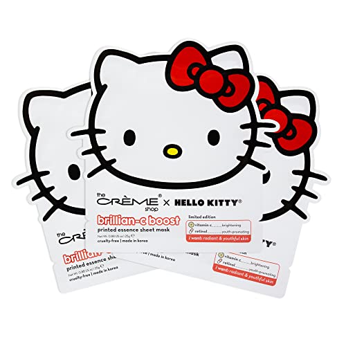 The Crème Shop x Hello Kitty Brillian-C Boost Printed Essence Sheet Mask, Vitamin C and Retinol Face Mask - 3 Pack