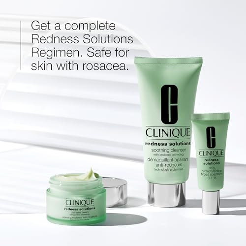 Clinique Redness Solutions Redness Regimen Skincare Set | Soothing Cleanser, 2.5 Fl Oz | Daily Relief Cream, 1 Fl Oz | Daily Protective Base Broad Spectrum SPF 15, 0.5 Fl Oz