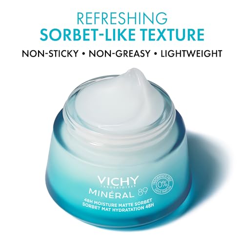 VICHY Minéral 89 Matte Sorbet Face Moisturizer For Oily Skin, Mattifying Moisturizer, Hyaluronic Acid + Niacinamide + Salicylic Acid, Shine Control, Non-Greasy Refreshing Gel Moisturizer