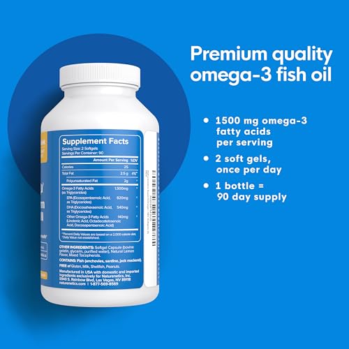 Triglyceride Omega 3 Fish Oil – High EPA & DHA for Eye, Joint, Heart & Brain Support – Omega-3 Fatty Acids - Lemon Flavor – 180 Softgels – 90 Day Supply