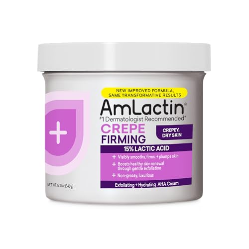 AmLactin Crepe Firming Cream - 12 oz Body Cream with 15% Lactic Acid - Exfoliator and Moisturizer for Crepey, Dry Skin (Packaging May Vary)