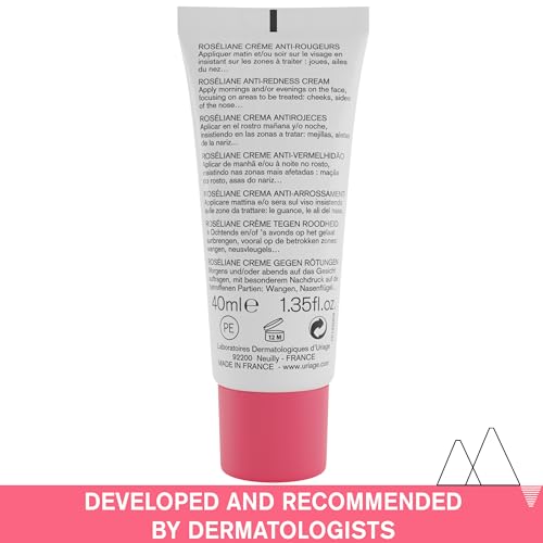Uriage Roseliane Redness Relief Face Cream 1.35 fl.oz. | Hydrating Moisturizer for Sensitive Skin Prone to Redness | Soothes and Decrease visible Redness | Makeup Base, Non Comedogenic