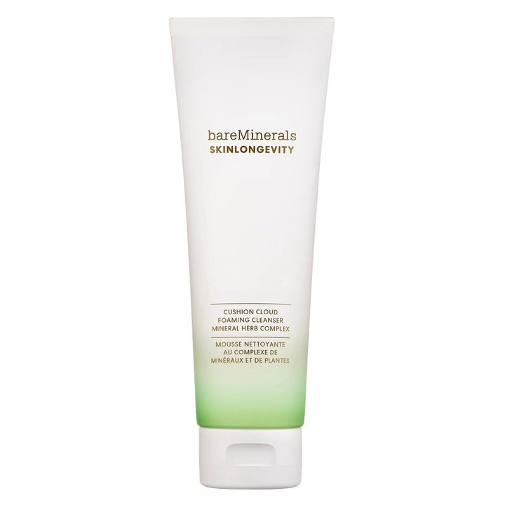 bareMinerals Skinlongevity Face Cleanser, Cream-to-Foam Cleanser with Mineral Herb Complex, Removes Makeup & Sunscreen, Strengthens Skin Barrier, Purifies Without Stripping, Gentle for All Skin Types