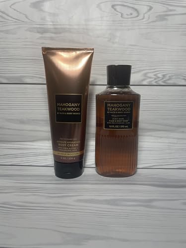 Bath & Body Works Mahogany Teakwood Men's 3-in-1 Hair, Face & Body Wash and Body Cream 2 Piece Set