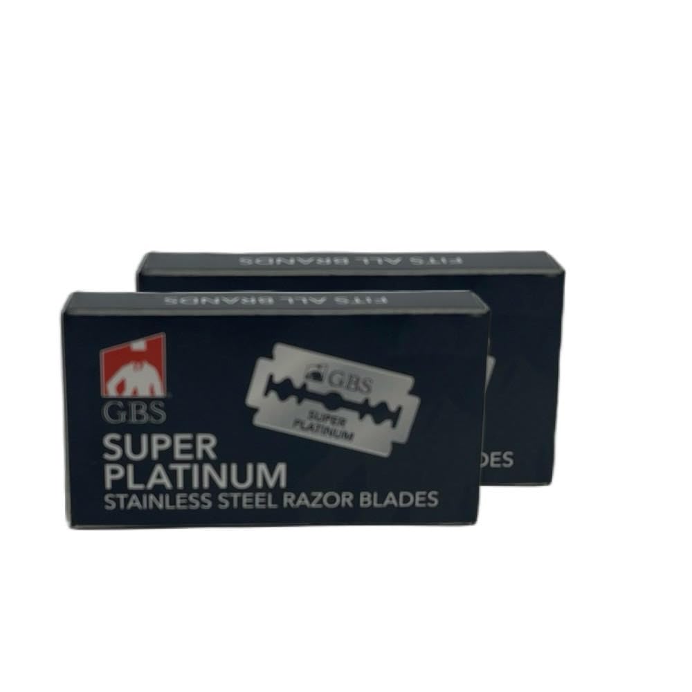 GBS Double Edge Safety Razor Set - Butterfly Open DE Shaving Razor Long Handle w/Black Rubber Coated Grip + Leather Protective Travel Case + 10 DE blades Included Complete Wet Shaving Razor Gift Set