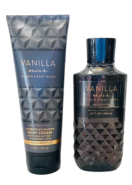 Bath & Body Works Vanilla Noir Men's 3-in-1 Hair, Face & Body Wash and Body Cream 2 Piece Set