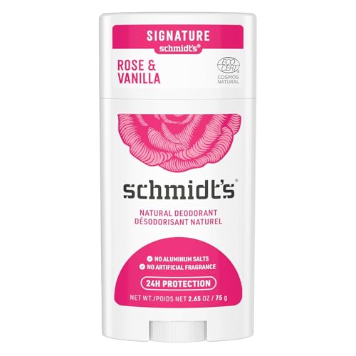 Schmidt's Aluminum-Free Vegan Deodorant Rose & Vanilla with 24 Hour Odor Protection for Women and Men, Natural Ingredients, Cruelty-Free, 2.65 oz