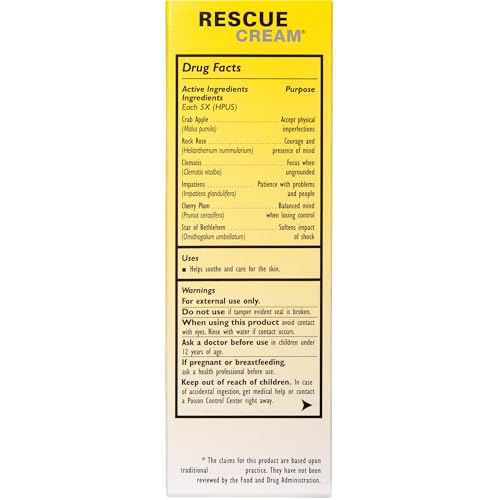 Bach RESCUE Cream, Hydrating Skincare for Hands, Body and Face, Shea Butter, Homeopathic Stress Relief Flower Essences, Fragrance-Free, Paraben-Free, Holiday Stocking Stuffer, 30g