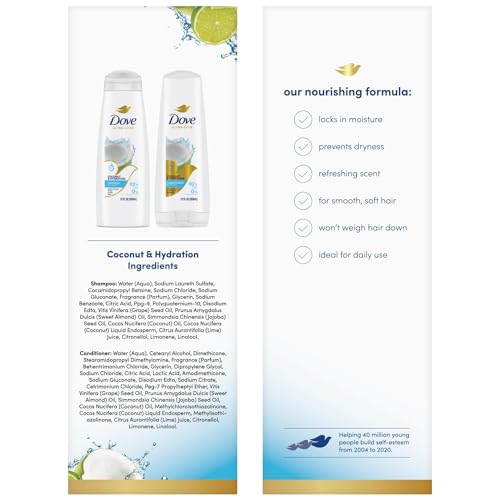 Dove Shampoo and Conditioner Set, Coconut & Hydration – Moisturizing Hair Products for Dry Hair, Coconut Water & Sweet Lime Scent, 12 Oz Ea