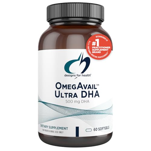Designs for Health OmegAvail Ultra DHA - Highly Concentrated DHA Triglyceride Fish Oil, TG Fish Oil with 500mg DHA + 100mg EPA - No Fishy Aftertaste (60 Softgels)