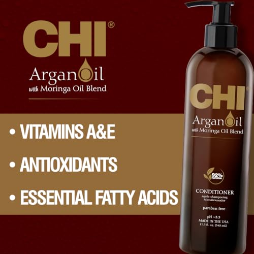 CHI Argan Oil Conditioner, Replenishes Hair Moisture, Enhances Strength & Helps Protect Against Damage, Sulfate, Paraben, & Cruelty-Free, 11.5 Oz
