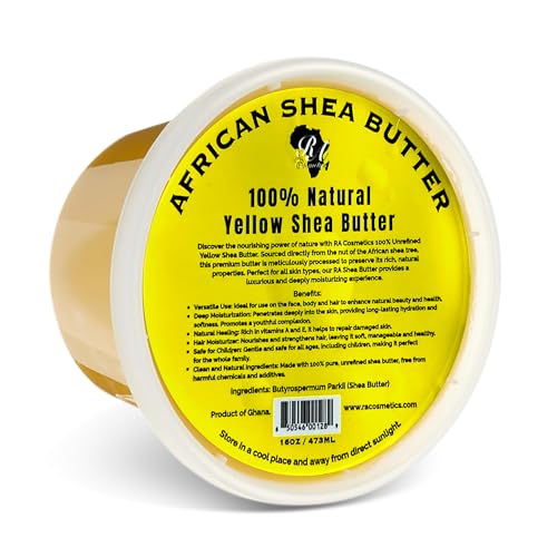 RA Cosmetics 100% Pure African Shea Butter, Golden - Unrefined, Raw African Luxury Head-to-Toe Moisture Miracle for Radiant Skin and Luscious Hair - Sourced from Ghana - 16 oz Jar