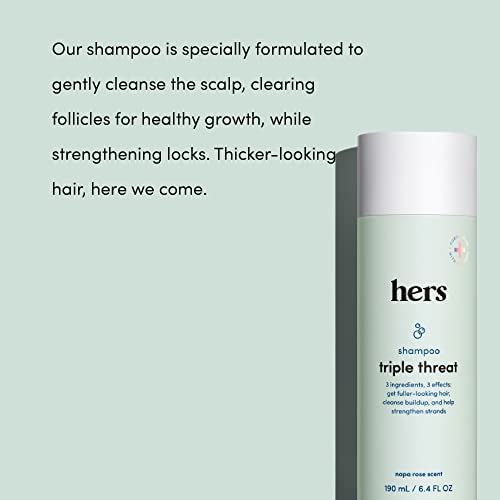 hers Triple Threat Shampoo for Women, 2 Pack - Thickening, Moisturizing, Reduces Shedding - Color Safe Hair Loss Shampoo with Biotin - Napa Rose - 2 x 6.4 fl oz