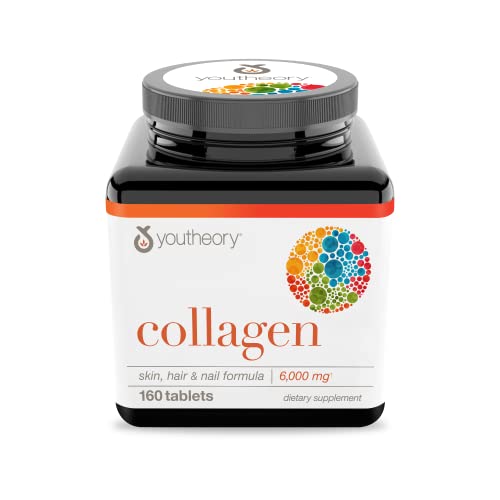 Youtheory Advanced Collagen - 6,000 mg Collagen - with Vitamin C - for Hair, Skin & Nails* - Collagen Supplements for Women and Men - 160 Tablets