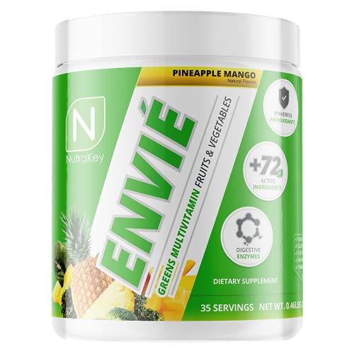 NutraKey Envie Multivitamin Powder, Keto MultiVitamin for Men and Women, Fruits, Greens, Antioxidants, Digestive Enzymes, Amino Acids, Vitamin B Organic Powder (Pineapple, 210g)