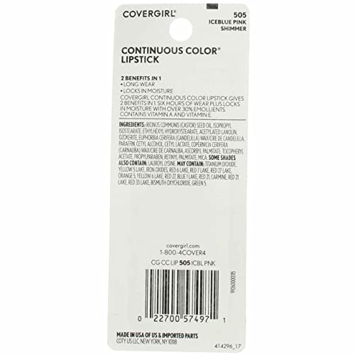 Cover Girl Continuous Color Lipstick, Iceblue Pink 505 Pack Of 2
