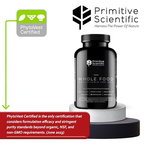 Primitive Scientific Whole Food Multivitamin for Men, Natural & Sugar-Free Formula for Strength, Energy, Immune Support, and More (120 Vegetarian Capsules)