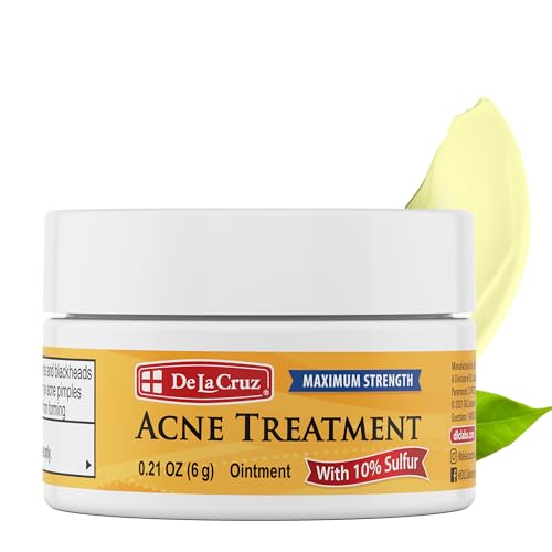 De La Cruz 10% Sulfur Ointment Travel Size - Cystic Acne Treatment for Face and Body - Daily 10 Min Spot Treatment Mask Safe and Effective Game Changing Hormonal Acne Treatment 0.21oz 6g