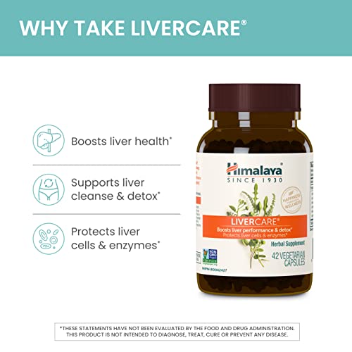 Himalaya LiverCare for Total Liver Support, Cleanse and Detox, Protects Cells & Enzymes, 375 mg, 42 Capsules, 3 Week Supply