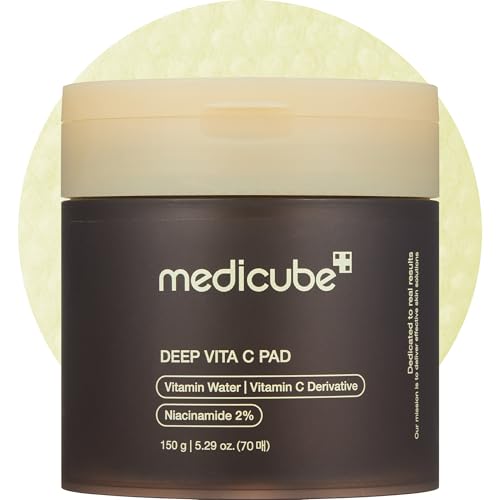 medicube Deep Vita C Facial Pads, Vitamin C Toner Pads for Uneven Skin Tone, 500,000PPM of vitamin water & 3 types of vitamin, Hydrating & Resurfacing (70 sheets)