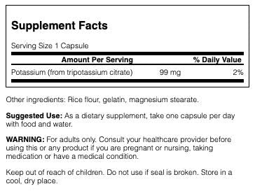 Swanson Potassium Citrate - Mineral Supplement Promoting Heart Health & Energy Support - Aids Optimal Nerve & Kidney Function with Natural Ingredients - (120 Capsules, 99mg Each) 2 Pack