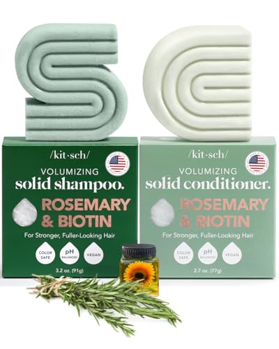 Kitsch Rosemary & Biotin Shampoo and Conditioner Bar Set for Thinning Hair - Volume Shampoo & Conditioner Bar for Men and Women, Hair Thickening & Regrowth Combo, Paraben Free, Made in USA - 2pcs