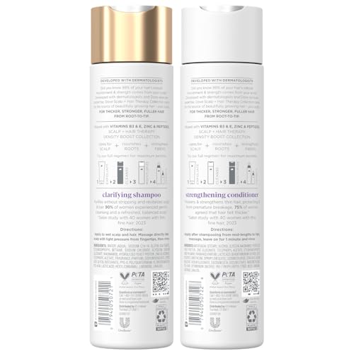 Dove Scalp + Hair Therapy Set – Density Boost Clarifying Shampoo and Strengthening Conditioner with Vitamins B3 & E, Zinc & Peptides, 9.25 Oz Ea (2 Piece Set)