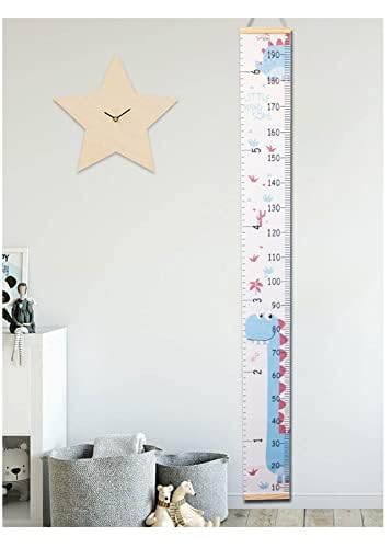 MinoMia Kids Growth Chart, Wood Frame Fabric Canvas Height Measurement Ruler from Baby to Adult for Child's Room Decoration 7.9 x 79in (7.9 x 79in, Blue Dinosaur)